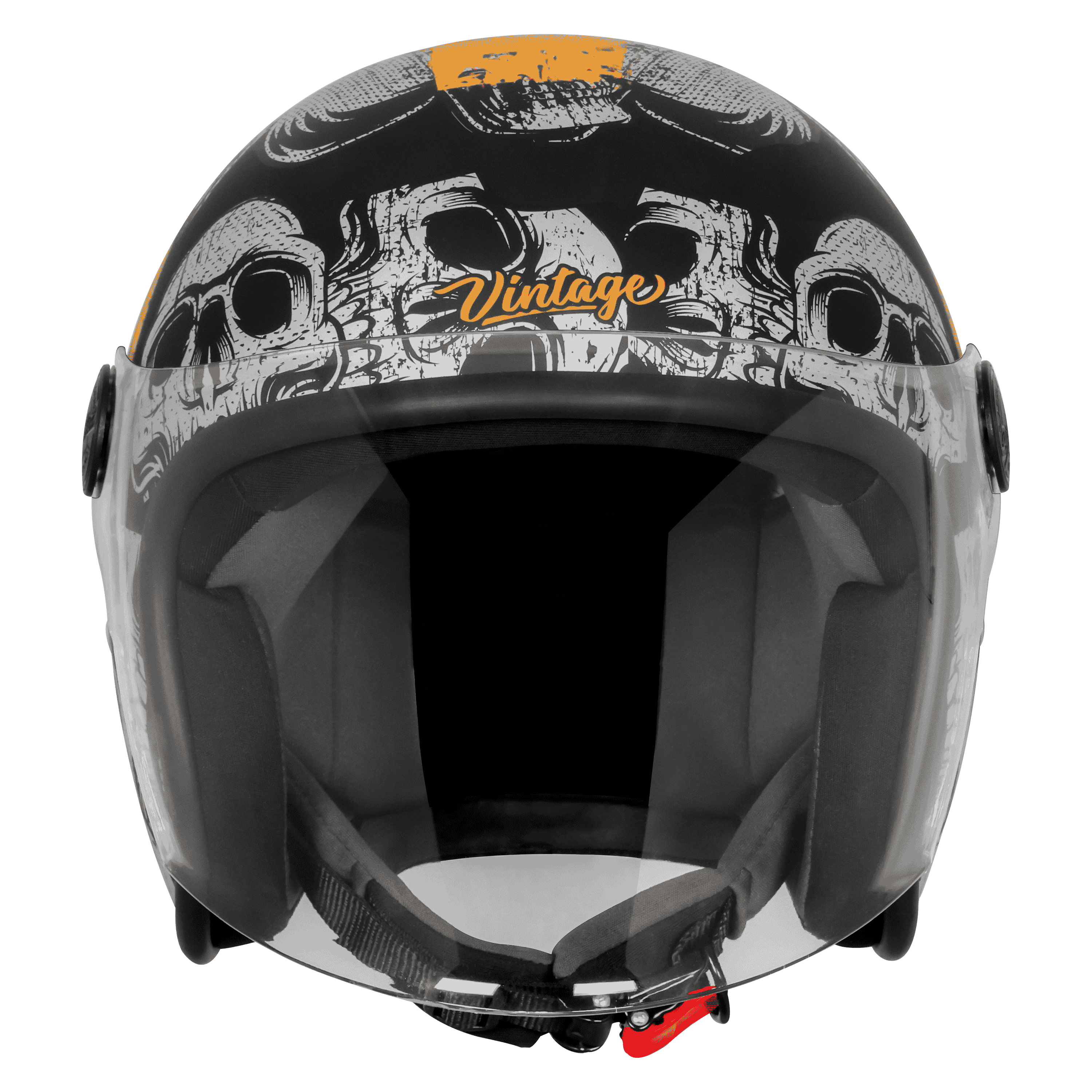 SBH-56 VINTAGE SKULL GLOSSY BLACK WITH ORANGE